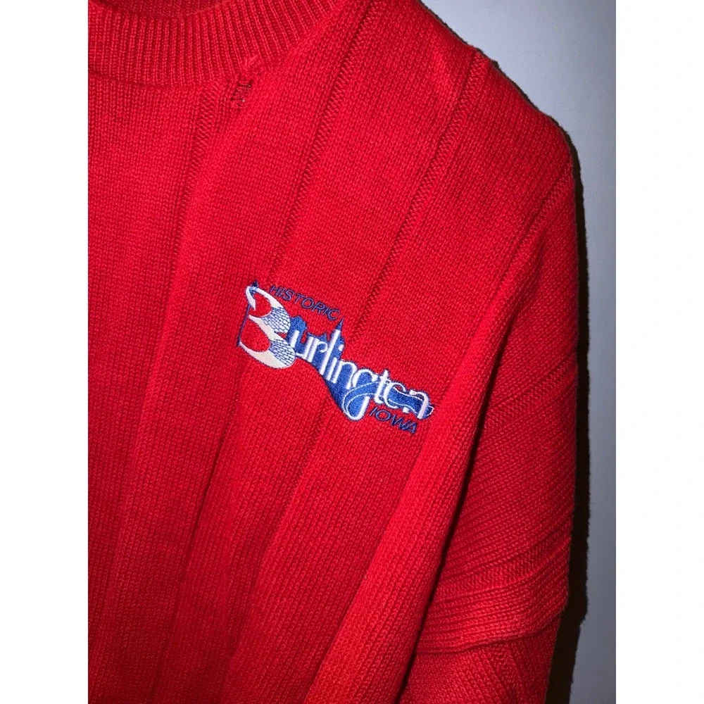 Vintage Dunbrooke Red Ribbed Knit Sweater 2XL Historic Burlington Iowa‎ USA Made